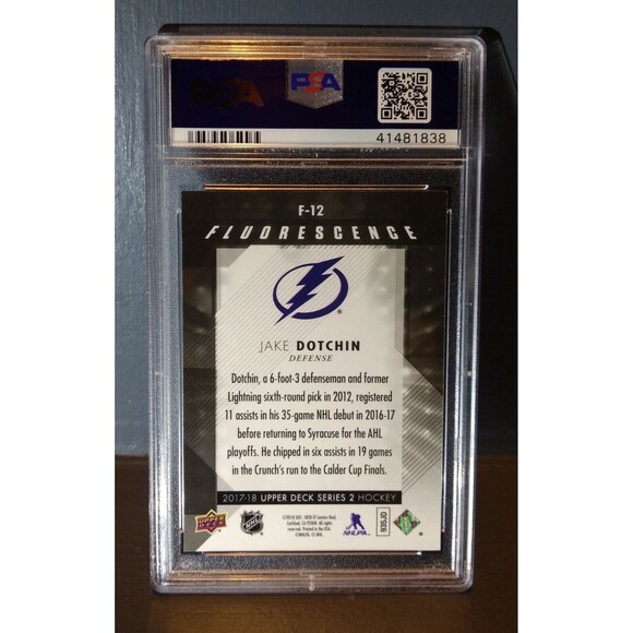 2017 Jake Dotchin Upper Deck Fluorescence #F-12 Hockey Card - PSA 8 NM-MINT - Picture 2 of 2